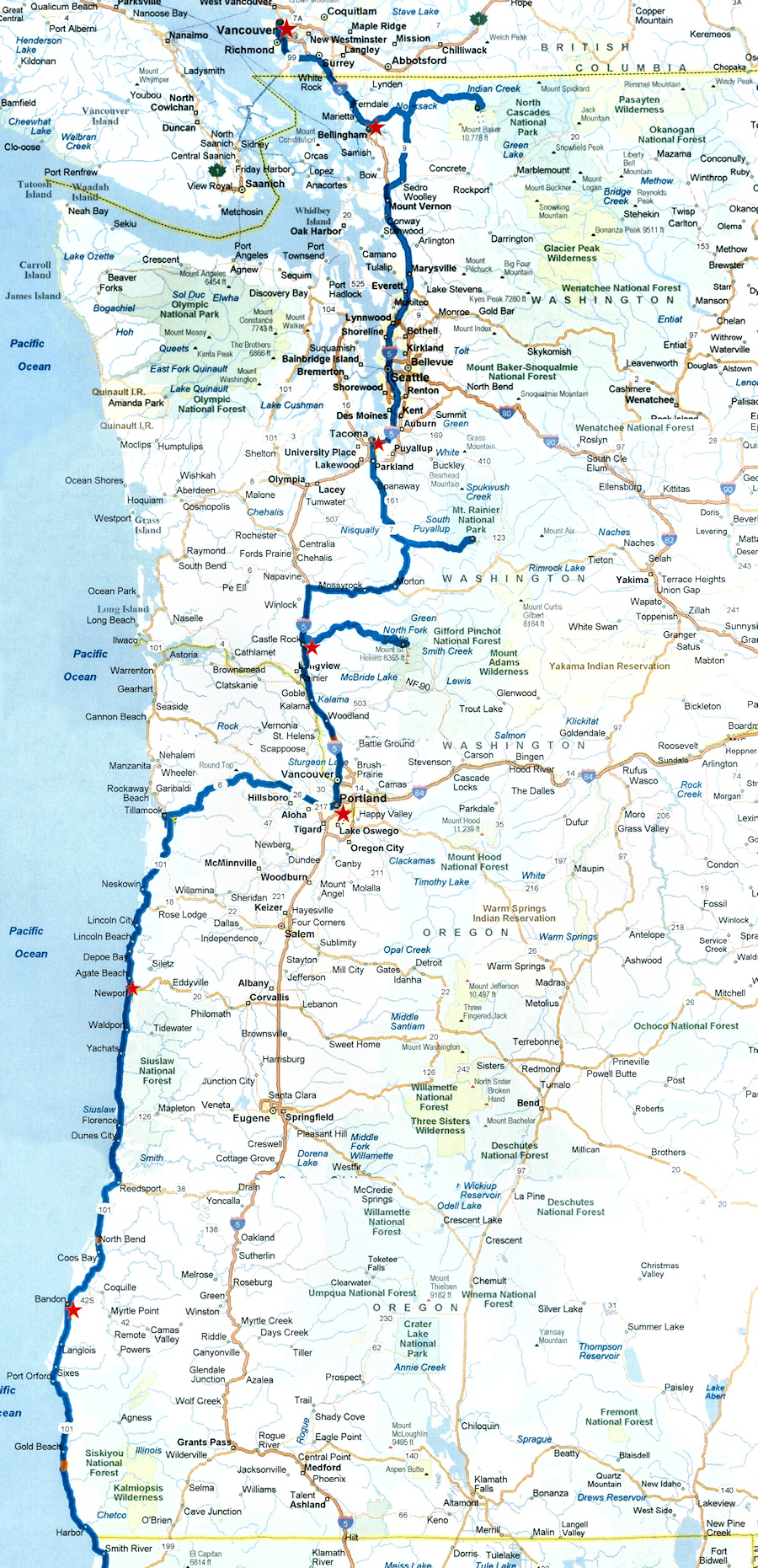 Washington Oregon Coast Map Pacific Coast Rt